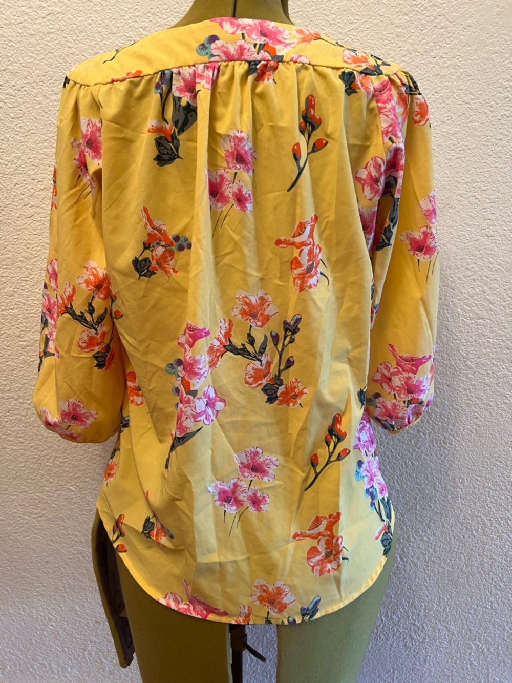 Yellow Floral Tie-Front Peasant Blouse - Picture 3 of 3
